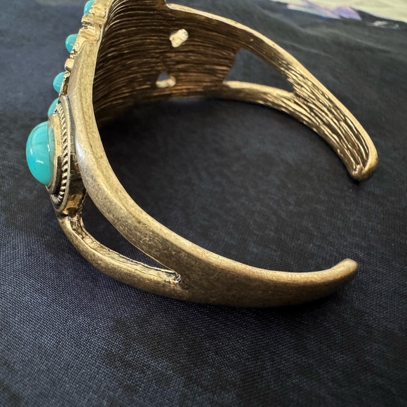 Southwestern Turquoise Style Wide Cuff Bracelet Boho Statement - Picture 13 of 16